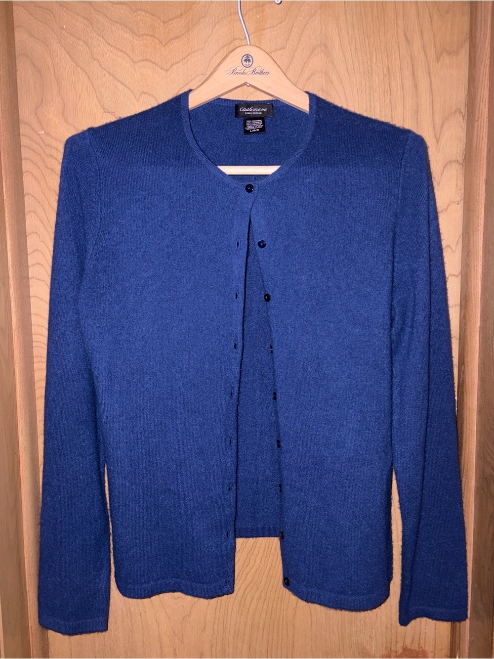Lord & Taylor Blue Cashmere Crewneck Cardigan